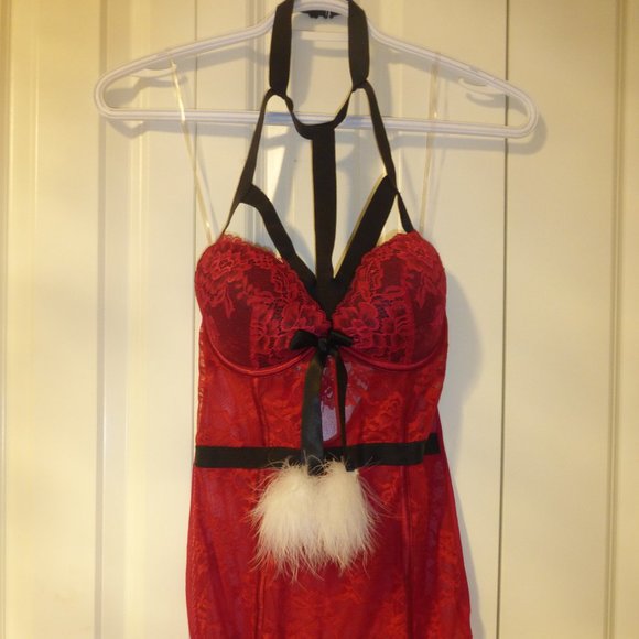 LA SENZA red "sexy Santa" baby doll lace and mesh lingerie - Picture 2 of 12